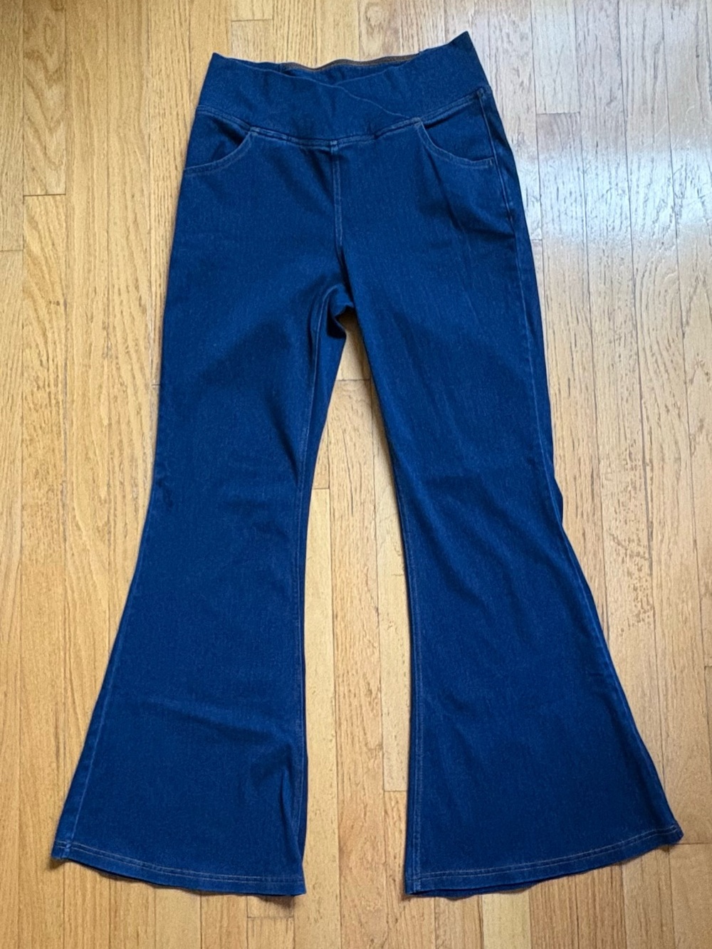Halara High-Waisted Crossover Flare Denim Jeggings - Dark Wash Blue (L/Tall)